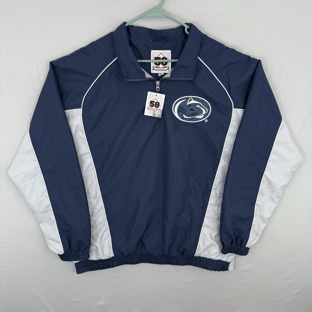 Y2K Penn State Jacket Mens L Pullover Windbreaker 1/4 Zip Pinstripe Blue White